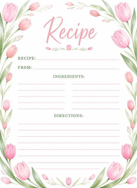 Recipe card in the Pink Tulip Watercolor Bridal Shower design