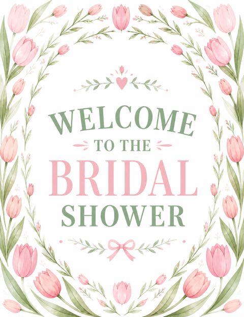 Welcome sign in the Pink Tulip Watercolor Bridal Shower design