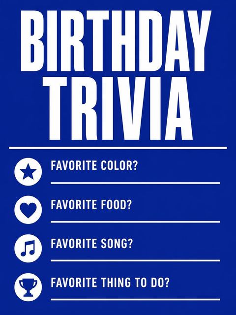 Couples trivia card in the Royal Blue Modern Typography 45th Birthday design
