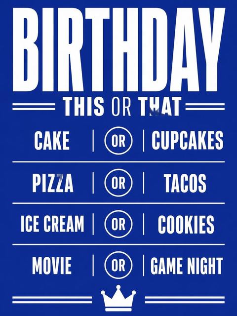 This-or-that card in the Royal Blue Modern Typography 45th Birthday design