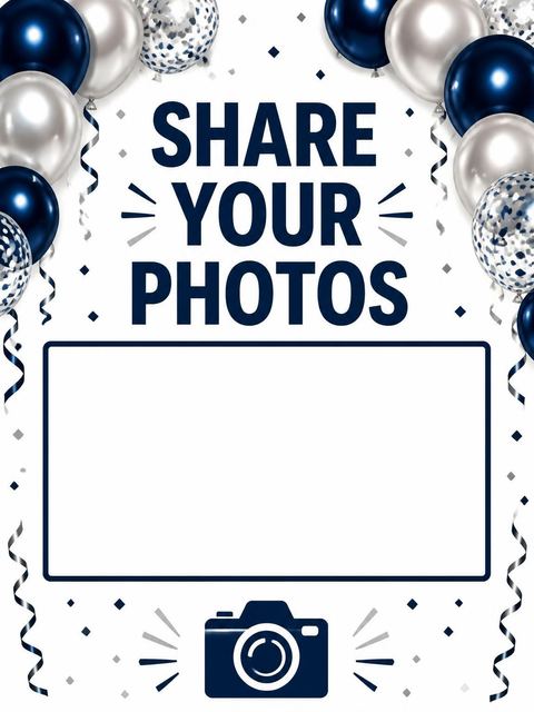 Hashtag card in the Navy and Silver Balloon 50th Birthday design