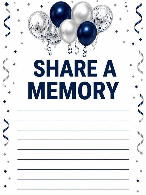 Memory card in the Navy and Silver Balloon 50th Birthday design