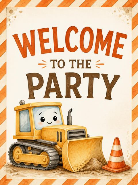 Welcome sign in the Watercolor Bulldozer 2nd Birthday Invitation design