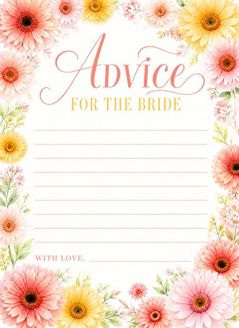Advice card in the Watercolor Gerbera Daisy Bridal Shower design
