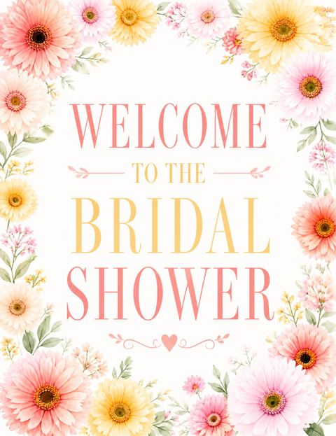Welcome sign in the Watercolor Gerbera Daisy Bridal Shower design