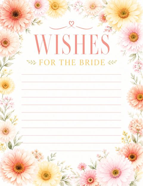 Wishes page in the Watercolor Gerbera Daisy Bridal Shower design