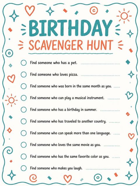 Scavenger hunt in the Teal and Orange Doodle 7th Birthday design
