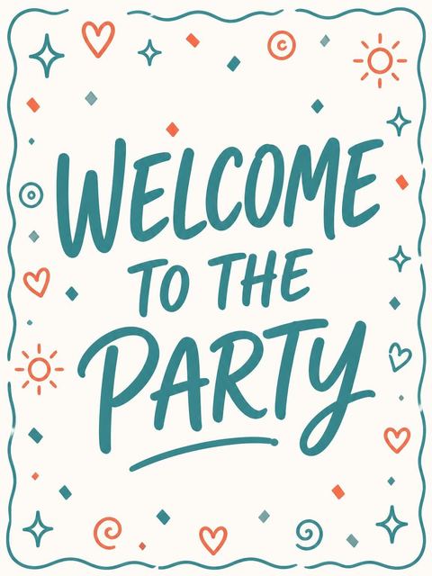 Welcome sign in the Teal and Orange Doodle 7th Birthday design