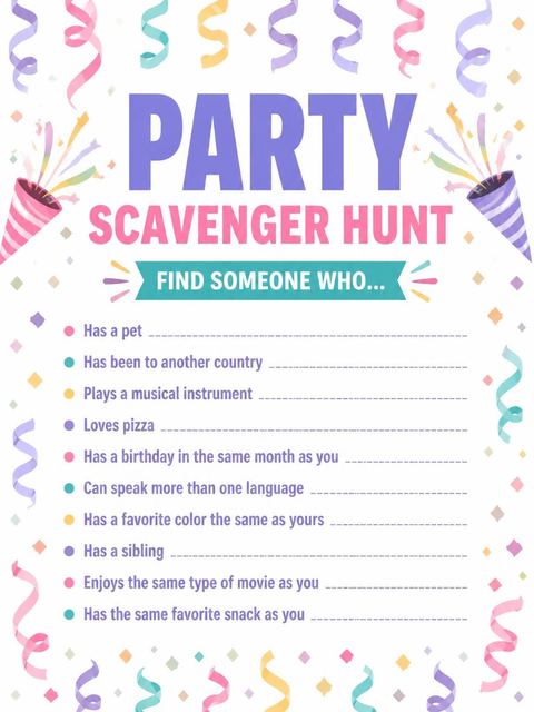 Scavenger hunt in the Pastel Confetti Streamer 11th Birthday Invitation design