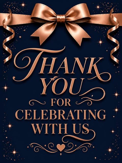Thank-you flat in the Navy and Rose Gold Ribbon 50th Birthday design