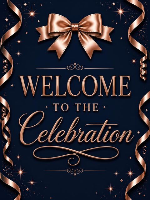 Welcome sign in the Navy and Rose Gold Ribbon 50th Birthday design