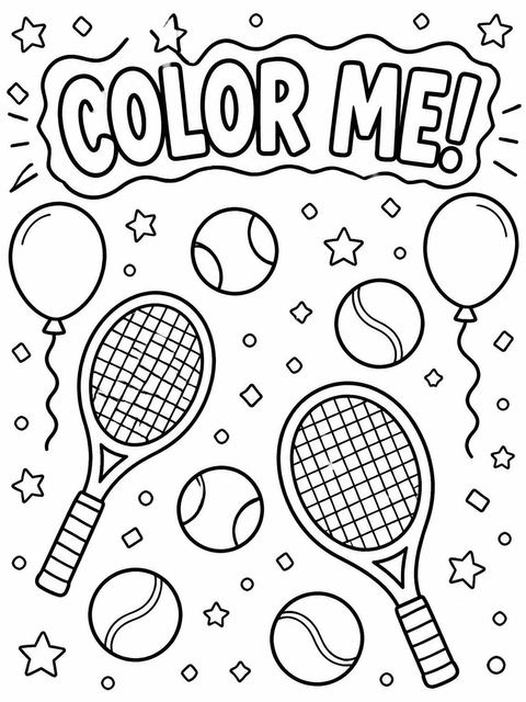 Coloring sheet in the Crayon Tennis Racket 5th Birthday design