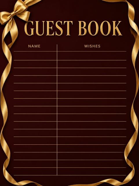 Guest sign-in sheet in the Burgundy Gold Ribbon 50th Birthday design