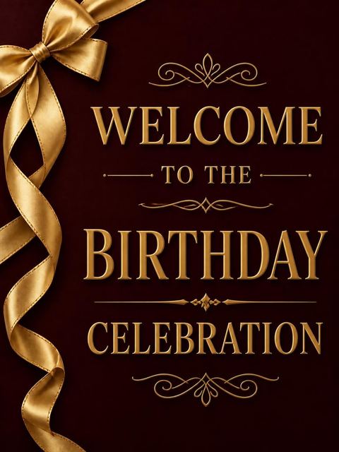 Welcome sign in the Burgundy Gold Ribbon 50th Birthday design