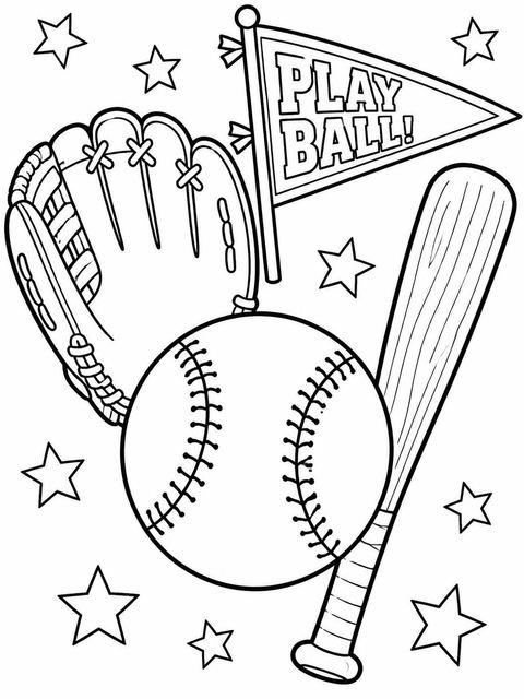 Coloring sheet in the Red and Navy Baseball Birthday design