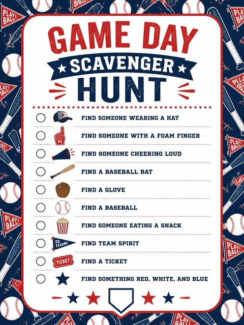 Scavenger hunt in the Red and Navy Baseball Birthday design