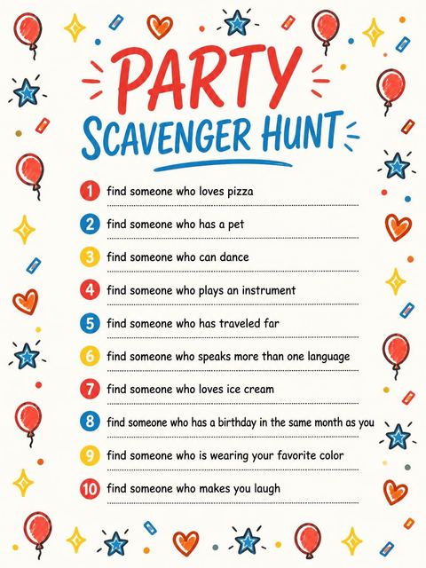 Scavenger hunt in the Red Yellow Blue Doodle 13th Birthday design