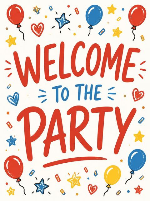 Welcome sign in the Red Yellow Blue Doodle 13th Birthday design