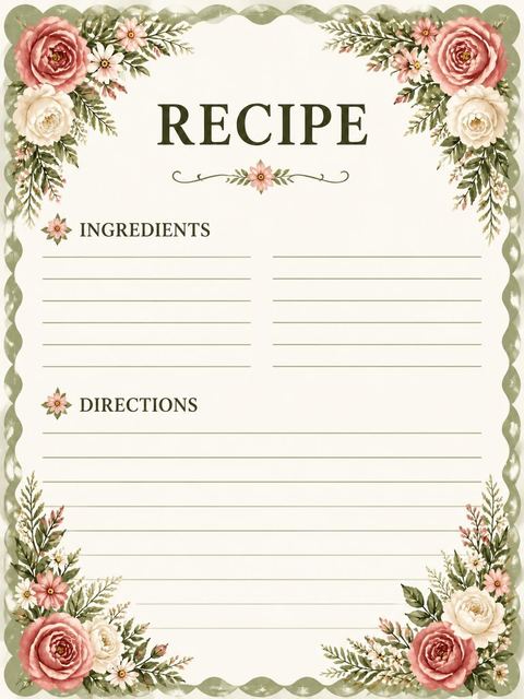 Recipe card in the Watercolor Rose Fern 40th Birthday Invitation design