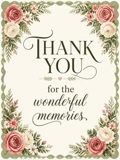 Thank-you flat in the Watercolor Rose Fern 40th Birthday Invitation design