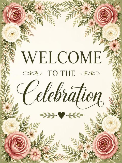 Welcome sign in the Watercolor Rose Fern 40th Birthday Invitation design