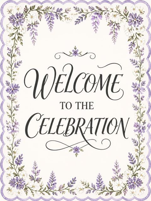 Welcome sign in the Watercolor Wisteria Border Birthday Invitation design