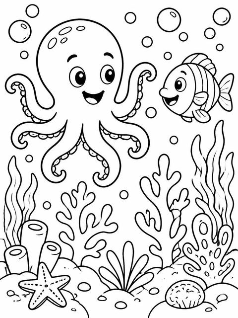 Coloring sheet in the Underwater Octopus Coral Reef 5th Birthday design