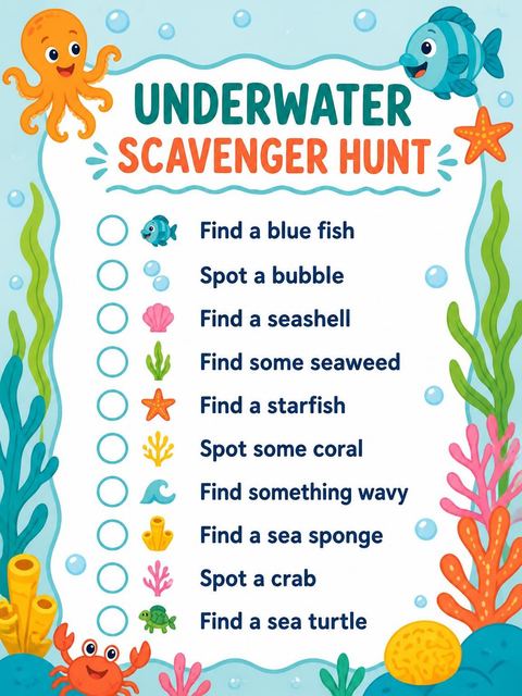 Scavenger hunt in the Underwater Octopus Coral Reef 5th Birthday design
