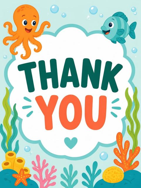 Thank-you flat in the Underwater Octopus Coral Reef 5th Birthday design