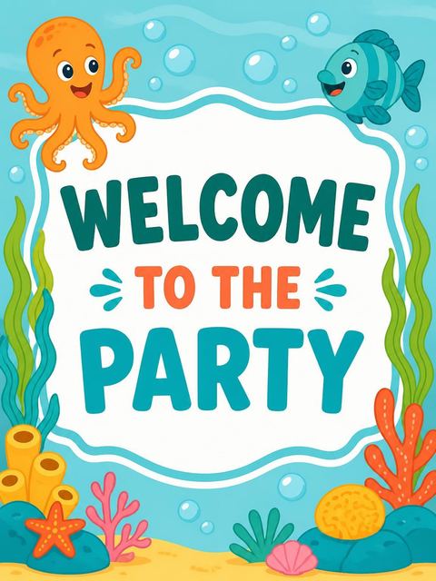 Welcome sign in the Underwater Octopus Coral Reef 5th Birthday design