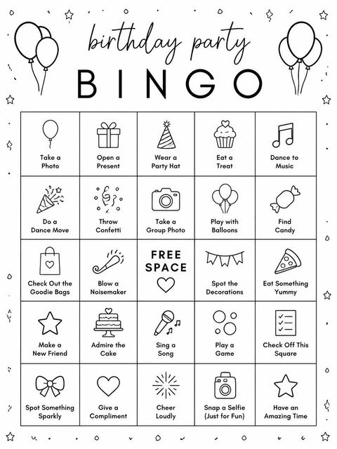 Bingo grid in the Minimalist Black and White Birthday Invitation design
