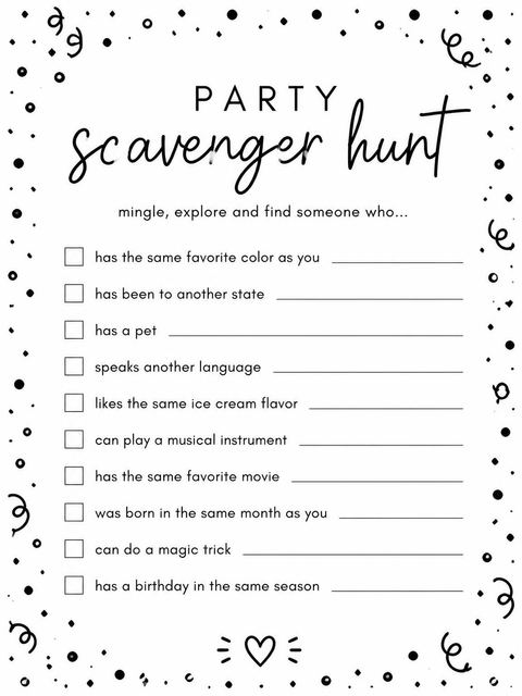 Scavenger hunt in the Minimalist Black and White Birthday Invitation design