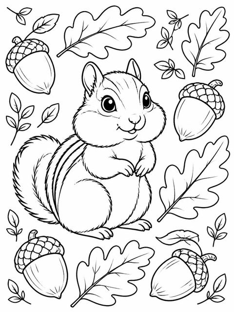Coloring sheet in the Watercolor Chipmunk Autumn 2nd Birthday design