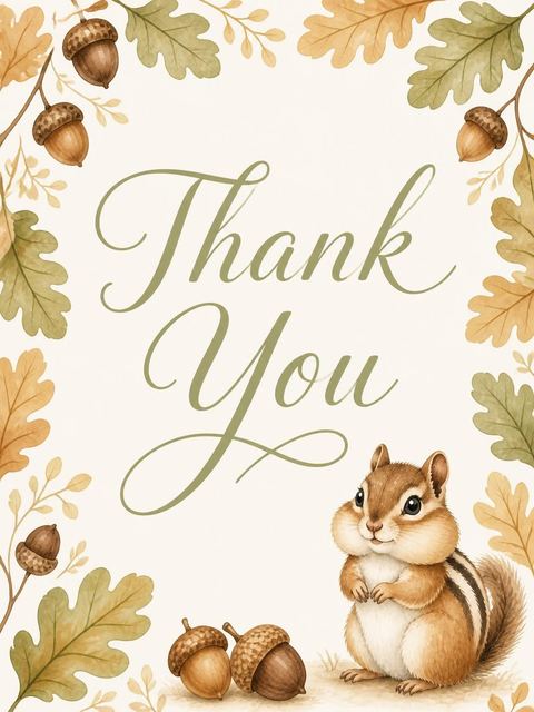 Thank-you flat in the Watercolor Chipmunk Autumn 2nd Birthday design