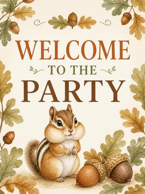 Welcome sign in the Watercolor Chipmunk Autumn 2nd Birthday design