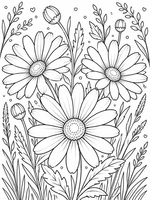 Coloring sheet in the Watercolor Daisy Field 3rd Birthday Invitation design