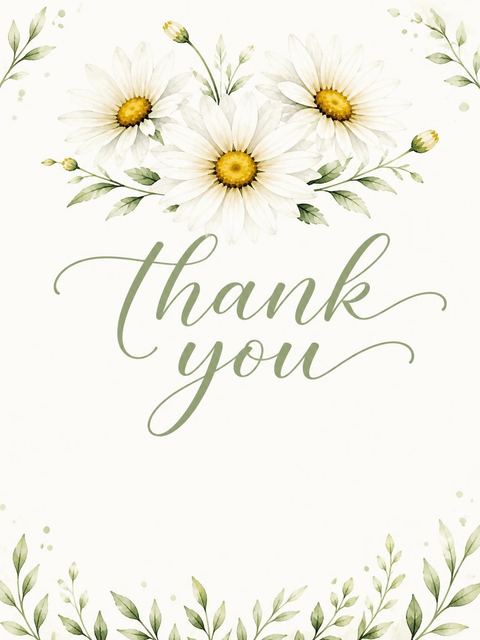 Thank-you flat in the Watercolor Daisy Field 3rd Birthday Invitation design