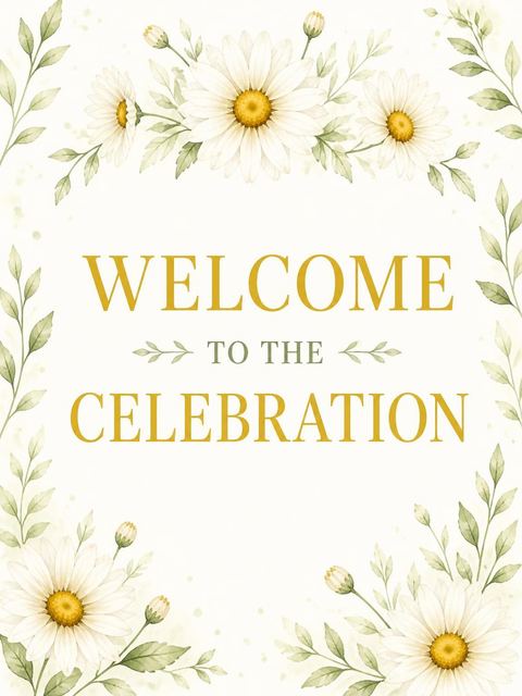 Welcome sign in the Watercolor Daisy Field 3rd Birthday Invitation design