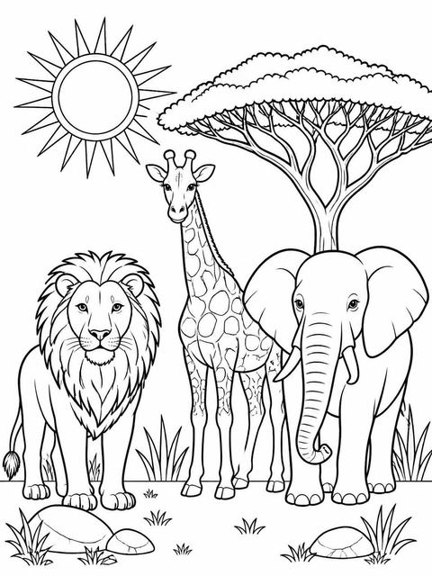 Coloring sheet in the Orange Sunset Safari 5th Birthday Invitation design