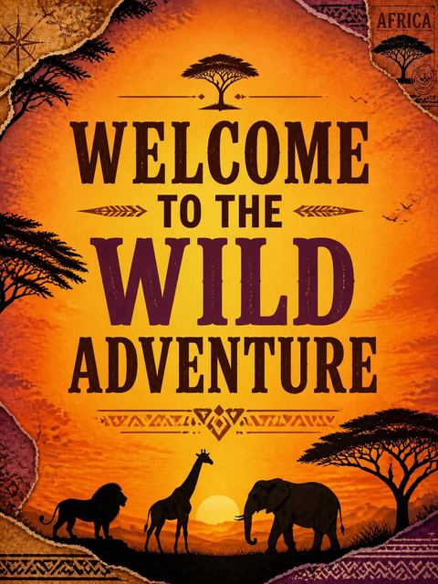 Welcome sign in the Orange Sunset Safari 5th Birthday Invitation design