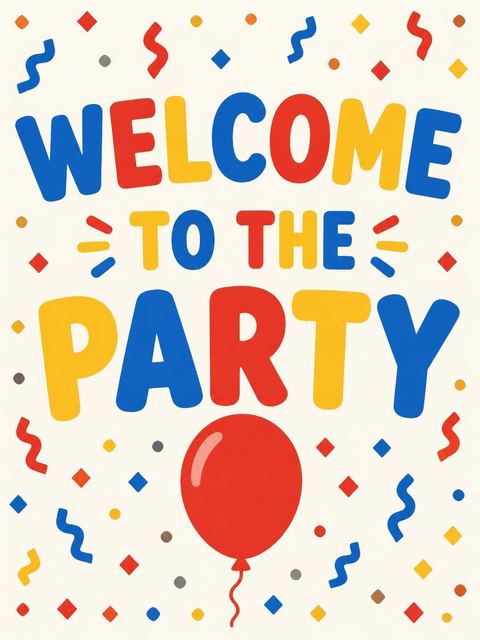 Welcome sign in the Primary Color Balloon 10th Birthday Invitation design