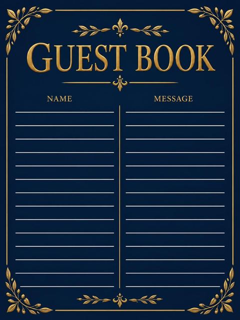 Guest sign-in sheet in the Navy and Gold Laurel 50th Birthday design