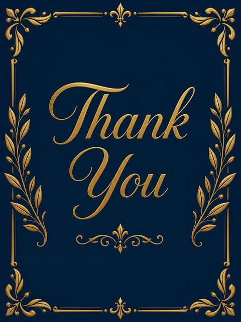 Thank-you flat in the Navy and Gold Laurel 50th Birthday design