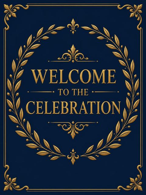 Welcome sign in the Navy and Gold Laurel 50th Birthday design