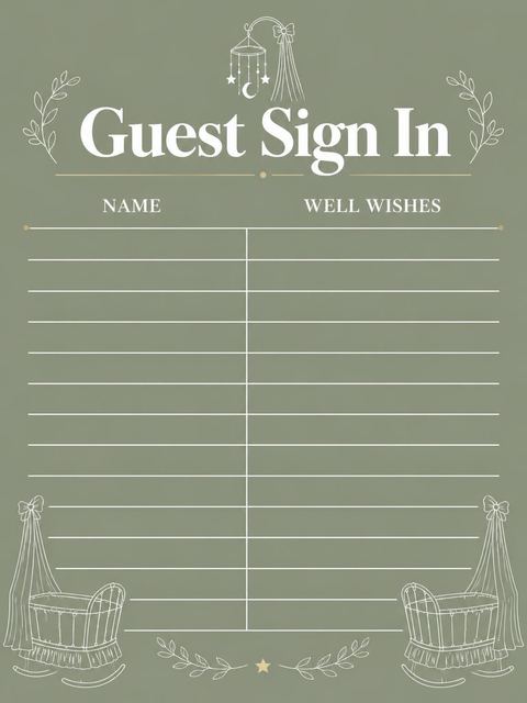 Guest sign-in sheet in the Sage Green Cradle Baby Shower design