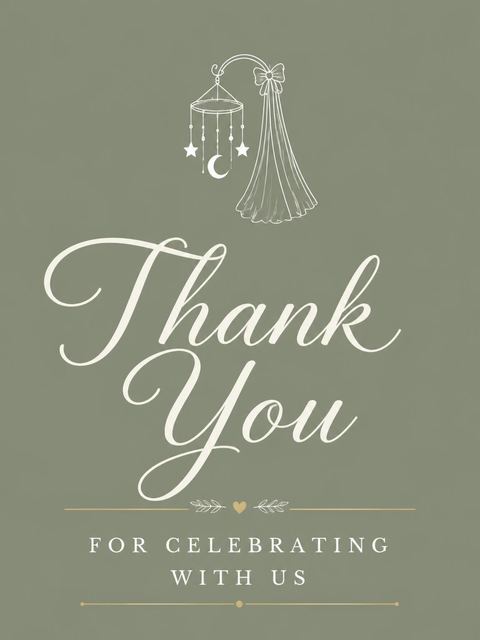 Thank-you flat in the Sage Green Cradle Baby Shower design