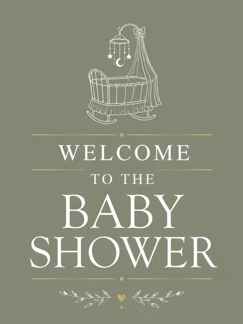 Welcome sign in the Sage Green Cradle Baby Shower design