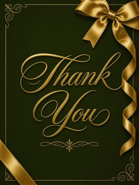 Thank-you flat in the Gold Ribbon Forest Green 70th Birthday design