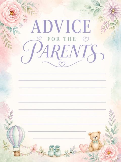 Advice card in the Pastel Floral Watercolor Baby Shower design