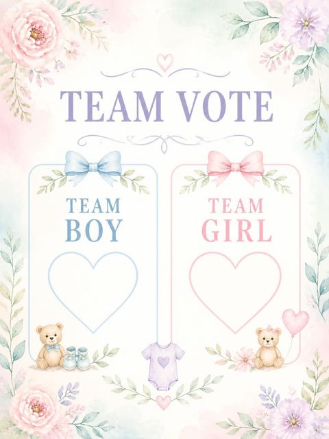Team boy / team girl ballot in the Pastel Floral Watercolor Baby Shower design